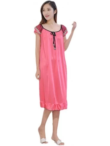 Nightgowns & Sleepshirts Womens Lightweight Sexy Summer Long Silky Soft Charmeuse Sleeping Dress - Watermelon Red - C3199SO4K...