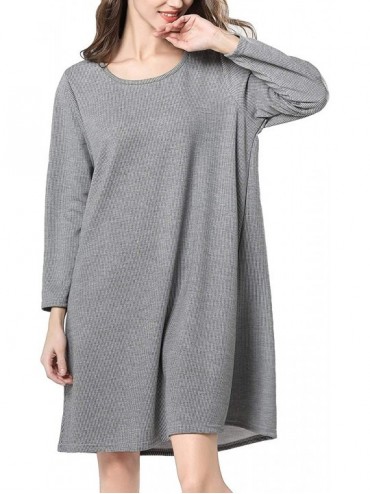 Nightgowns & Sleepshirts Women's Casual Stripe Sleep Dress Long Sleeves Loose Thick Stretchy Soft Nightgown - Dark Grey - C21...