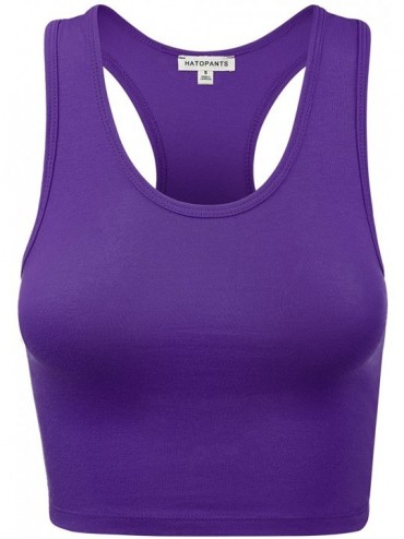 Shapewear Women's Cotton Racerback Basic Crop Tank Tops - 001-purple-1 - CO18T8UNT5A $25.01