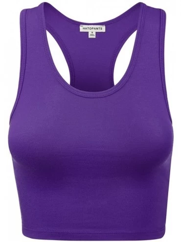 Shapewear Women's Cotton Racerback Basic Crop Tank Tops - 001-purple-1 - CO18T8UNT5A $22.07