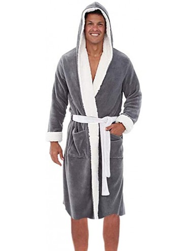 Robes Men's Hooded Bathrobe Long Robe - Gray - CB18YYO5ZH4 $43.17