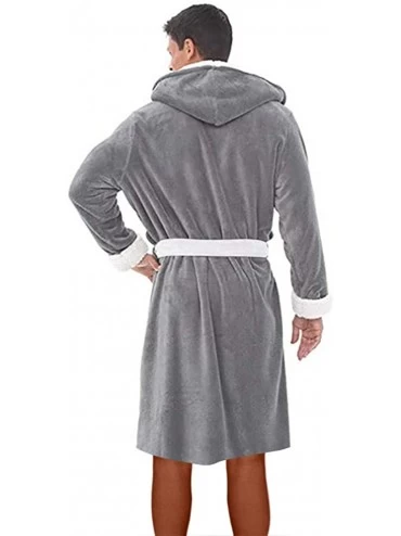 Robes Men's Hooded Bathrobe Long Robe - Gray - CB18YYO5ZH4 $16.60