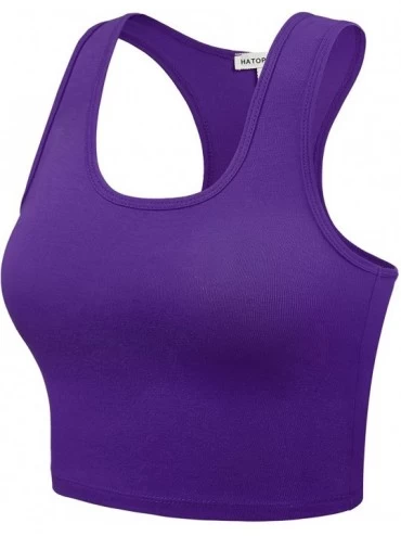 Shapewear Women's Cotton Racerback Basic Crop Tank Tops - 001-purple-1 - CO18T8UNT5A $10.59