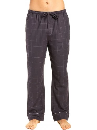 Sleep Sets 100% Cotton Mens Flannel Pajama Pants with Pockets & Drawstring - Windowpane Checks - Iron - CW18337Z0KM $32.39