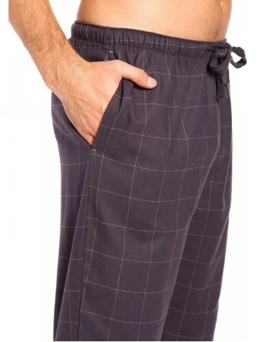Sleep Sets 100% Cotton Mens Flannel Pajama Pants with Pockets & Drawstring - Windowpane Checks - Iron - CW18337Z0KM $20.85