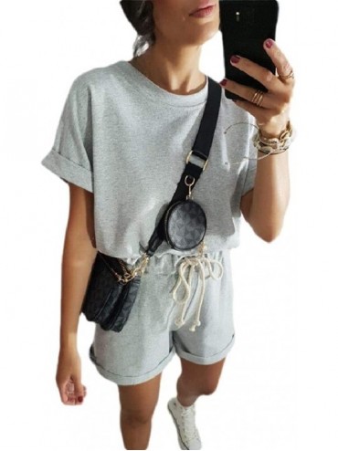 Sets Women's 2 Pieces Outfits Pajamas Set Short Sleeve Solid Color T-Shirt Shorts Set - Grey - CY19D3U686Y $53.11
