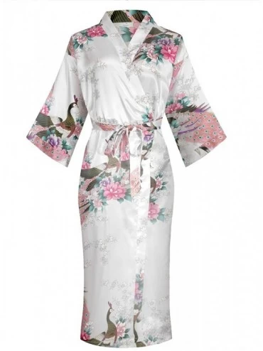 Robes Women's Peacock Floral Lightweight Kimono Robe Bride Bridesmaid Dress Gown - White - C0199I2QRDS $26.33