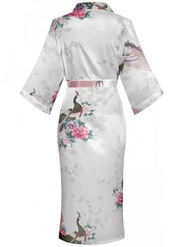 Robes Women's Peacock Floral Lightweight Kimono Robe Bride Bridesmaid Dress Gown - White - C0199I2QRDS $11.43