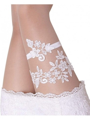 Garters & Garter Belts Wedding Garters for Bride Bridal Lace Garter Set for Women White Blue Navy Plus Size - White - C518KMM...