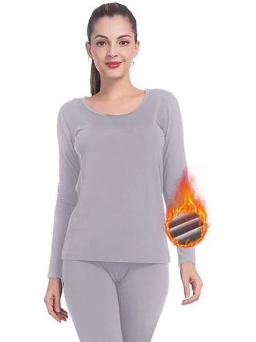Thermal Underwear Thermal Tops for Women Fleece Lined Shirt Long Sleeve Base Layer V Neck - Scoop Neck-grey - CR1934E6TIK $32.65