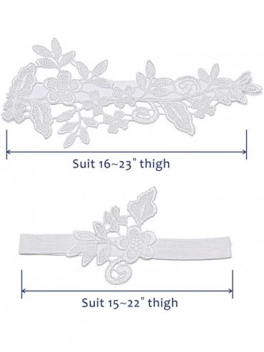 Garters & Garter Belts Wedding Garters for Bride Bridal Lace Garter Set for Women White Blue Navy Plus Size - White - C518KMM...