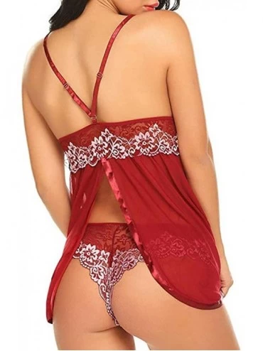 Garters & Garter Belts Womens Lingerie Sexy Babydoll Lace Silks Set Straps Chemise Underwear Sleepdress Nightwear - X06-red -...