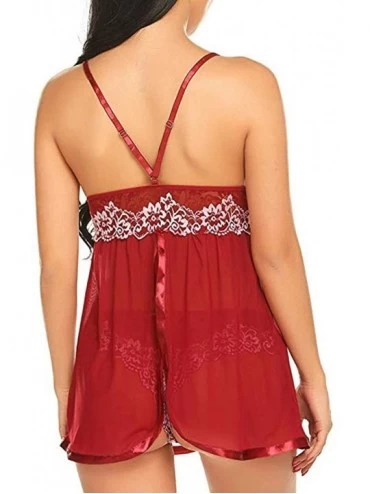 Garters & Garter Belts Womens Lingerie Sexy Babydoll Lace Silks Set Straps Chemise Underwear Sleepdress Nightwear - X06-red -...