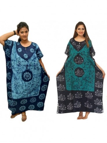 Nightgowns & Sleepshirts Cotton Caftan/Kaftan Combo 2 Indian Cotton Batik Bohemian Long Dress - Combo-51 - CG18O2E5SSU $65.76