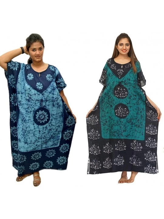 Nightgowns & Sleepshirts Cotton Caftan/Kaftan Combo 2 Indian Cotton Batik Bohemian Long Dress - Combo-51 - CG18O2E5SSU $37.14
