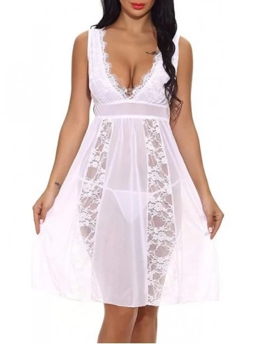 Accessories Sexy Women Long Lace Lingerie Nightdress G-String Sheer Gown Chemise - White - C118NZE9X4A $28.13