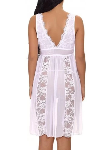 Accessories Sexy Women Long Lace Lingerie Nightdress G-String Sheer Gown Chemise - White - C118NZE9X4A $13.87