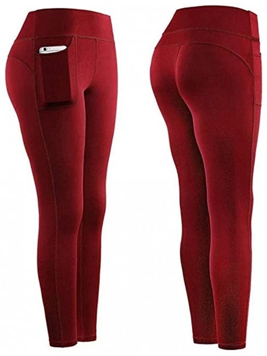 Slips Yoga Leggings with Pockets for Women High Waist Tummy Control Yoga Pants Capris Workout Leggings Shorts - Wine - C4195W...