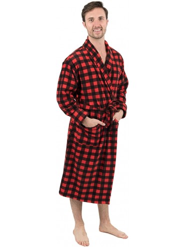 Robes Mens Robe Soft Micro Fleece Plush Shawl Collar Bathrobe Robe (Size Small-XXLarge) - Plaid Red/Black - CB18IMKWUIZ $80.67