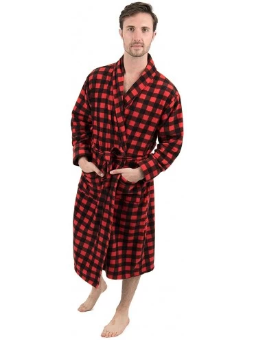 Robes Mens Robe Soft Micro Fleece Plush Shawl Collar Bathrobe Robe (Size Small-XXLarge) - Plaid Red/Black - CB18IMKWUIZ $29.67