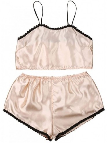 Bras New Satin Silk Pajamas Nightdress Lingerie Women Underwear Sleepwear Satin - Beige - CH190TLXUE4 $34.98
