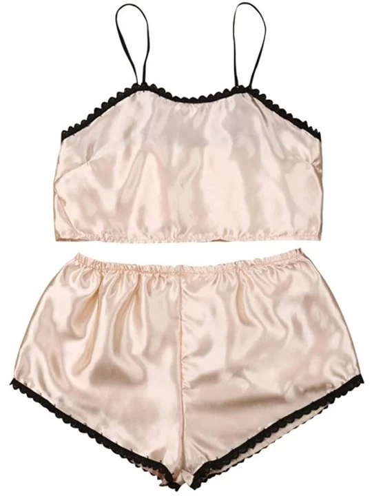 Bras New Satin Silk Pajamas Nightdress Lingerie Women Underwear Sleepwear Satin - Beige - CH190TLXUE4 $16.02