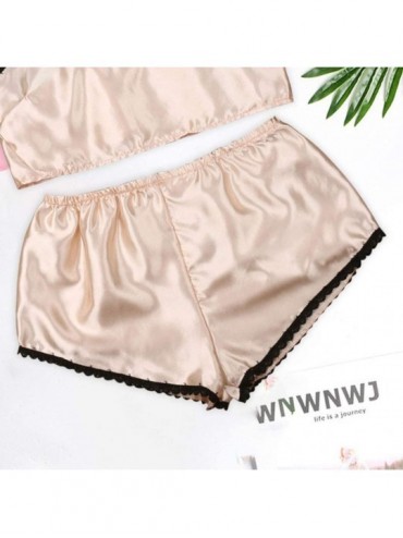Bras New Satin Silk Pajamas Nightdress Lingerie Women Underwear Sleepwear Satin - Beige - CH190TLXUE4 $32.88