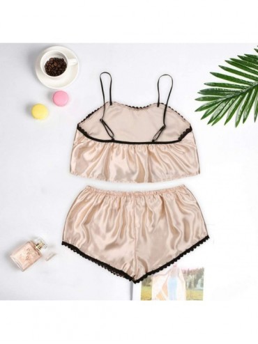 Bras New Satin Silk Pajamas Nightdress Lingerie Women Underwear Sleepwear Satin - Beige - CH190TLXUE4 $32.88