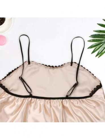 Bras New Satin Silk Pajamas Nightdress Lingerie Women Underwear Sleepwear Satin - Beige - CH190TLXUE4 $16.02
