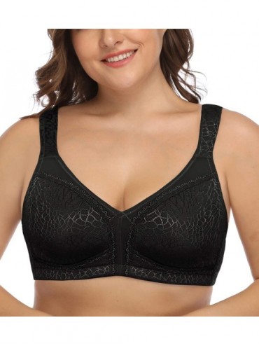 Bras Women's Plus Size Comfort Full Coverage Double Support Unpadded Wirefree Minimizer Bra - Black - CI1927ON06O $43.48