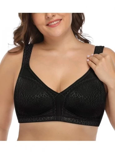 Bras Women's Plus Size Comfort Full Coverage Double Support Unpadded Wirefree Minimizer Bra - Black - CI1927ON06O $17.39