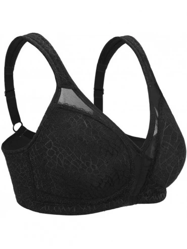 Bras Women's Plus Size Comfort Full Coverage Double Support Unpadded Wirefree Minimizer Bra - Black - CI1927ON06O $17.39