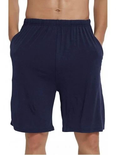 Sleep Bottoms Men's Pajama Shorts Soft Sleep Bottoms Lightweight Lounge Shorts with Pockets - Black/Navy Blue/Dark Grey - CA1...