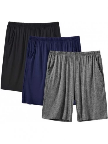 Sleep Bottoms Men's Pajama Shorts Soft Sleep Bottoms Lightweight Lounge Shorts with Pockets - Black/Navy Blue/Dark Grey - CA1...