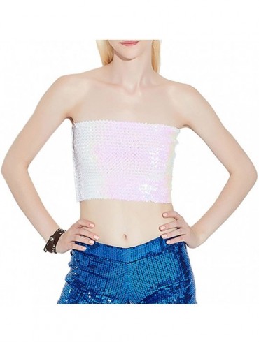 Camisoles & Tanks Women Shiny Sequin Crop Top Strapless Tube Top Bandeau for Rave Club Party - Aurora Borealis - CP18E0G7GSE ...