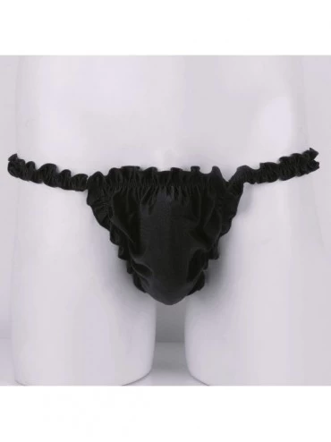 Bikinis Men's Underwear Frilly Sissy Maid Ruffled Hispter Open Butt Crossdressing Panties - Black - C718EAUZKH2 $16.75