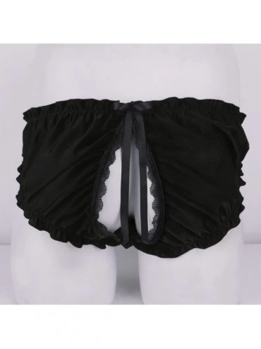 Bikinis Men's Underwear Frilly Sissy Maid Ruffled Hispter Open Butt Crossdressing Panties - Black - C718EAUZKH2 $16.75