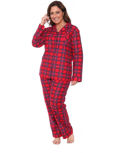 Sets Women's Flannel Pajama Set 100% Cotton 2-PC PJ Set Sleepwear - Red Plaid - CU18IC0NMQI $22.68