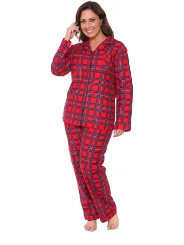 Sets Women's Flannel Pajama Set 100% Cotton 2-PC PJ Set Sleepwear - Red Plaid - CU18IC0NMQI $48.71
