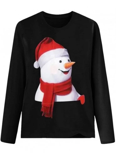 Sets Women's Christmas Plus Size Shirts Casual Pull Sleeve Snowman Print Pullover Solid Loose Fall Blouse Top Tee - T - CT18A...