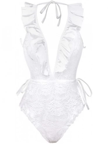 Baby Dolls & Chemises Women's Lace Lingerie Sexy Plus Size Teddy Black Cup Babydoll Sleepwear - White - C918RGE9AA3 $18.97