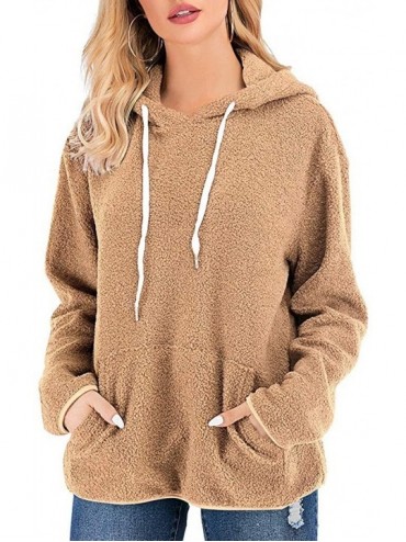 Baby Dolls & Chemises Tops for Women Fashion Hoodies Sweatshirts Winter Warm Long Sleeve Hooded Plush Sweater Top - Khaki - C...