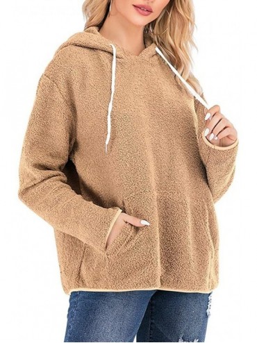 Baby Dolls & Chemises Tops for Women Fashion Hoodies Sweatshirts Winter Warm Long Sleeve Hooded Plush Sweater Top - Khaki - C...