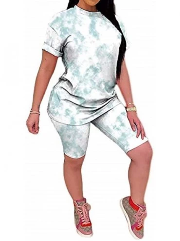 Sets Womens Tie Dye Two Piece Outfits Short Sleeve Sweatshirt Tops + Shorts Tracksuit Sweatsuit Set - Green - CA19CMNY6QY $33.08