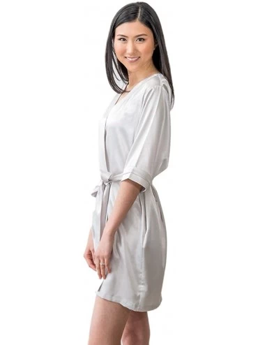 Robes Women's Luxurious Soft Silky Bridesmaid Personalized Kimono Robe - Silver - CM18KKLAAOO $27.86