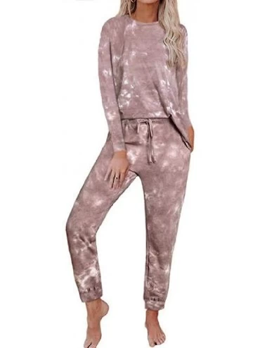 Sets Women's Homewear Tie-Dyed Casual Jogger Pants Long/Short Sleeve Pajamas PJ Set - 13 - C419C72CMHE $32.11