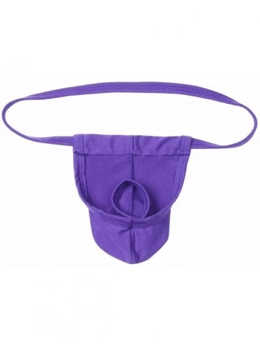 G-Strings & Thongs Mens Hiding Ring Bluge Pouch Thong Fun Backless Underwear - Purple - CI183K0RTHA $16.74