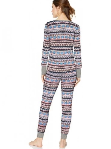 Tops Women's Vintage Thermal Henley Long Sleeve Top with Jogger Pajama Set - Multi Fair Isle - C218CHI7AXI $34.17