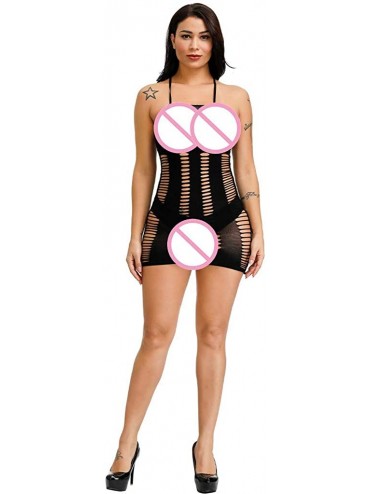 Tops Womens Sexy Lingerie Bag Hip Skirt Net Skirt Hollow Out Transparent Mesh Perspective Underwear Pajamar Dress Black - CE1...
