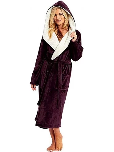 Robes Women Robe Fleece Bathrobe Fluffy Plush Hood Shawl Long Sleeved Spa Robe Sleepwear Plus Size Pajamas Top Home Clothes -...